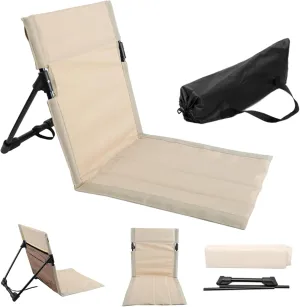 Folding Beach Chair Breathable Stable Portable Beach Chair With Sponge Filling & Mesh Pocket Lightweight Soft Sturdy Folding Floor Chair for Fishing, Barbecues, Hiking, (Beige), Folding Beach Chair