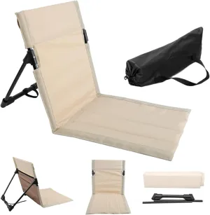 Folding Beach Chair Breathable Stable Portable Beach Chair With Sponge Filling & Mesh Pocket Lightweight Soft Sturdy Folding Floor Chair for Fishing, Barbecues, Hiking, (Beige) Folding Beach Chair