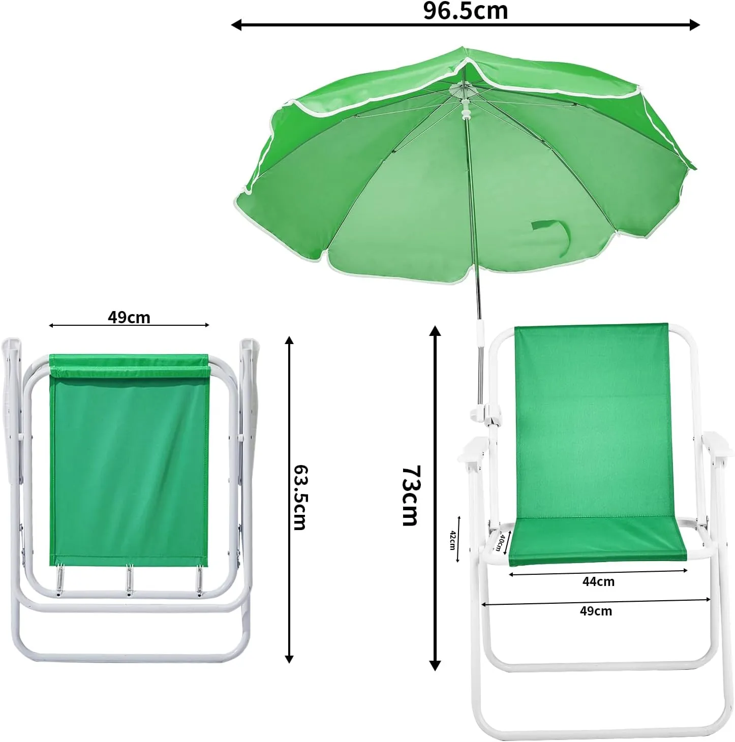 Folding Beach Chair for Adults, Lightweight Camping Chair with Adjustable Umbrella and PE Oxford Cloth, Portable Comfy Lawn Chairs, Iron Tube Outdoor Leisure Chairs, Supports Up to 265lbs, Green