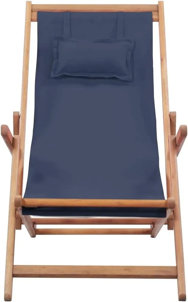 Folding Beach Chair, Outdoor Camping Chair Outdoor Seating Furniture Balcony Furniture for Backyard Balcony Beach Garden Fabric and Wooden Frame Blue