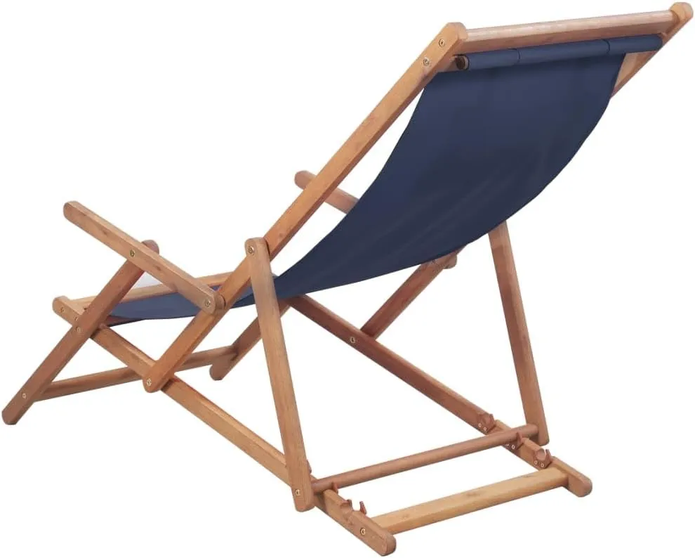 Folding Beach Chair, Outdoor Camping Chair Outdoor Seating Furniture Balcony Furniture for Backyard Balcony Beach Garden Fabric and Wooden Frame Blue
