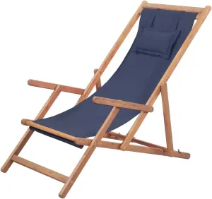 Folding Beach Chair, Outdoor Camping Chair Outdoor Seating Furniture Balcony Furniture for Backyard Balcony Beach Garden Fabric and Wooden Frame Blue