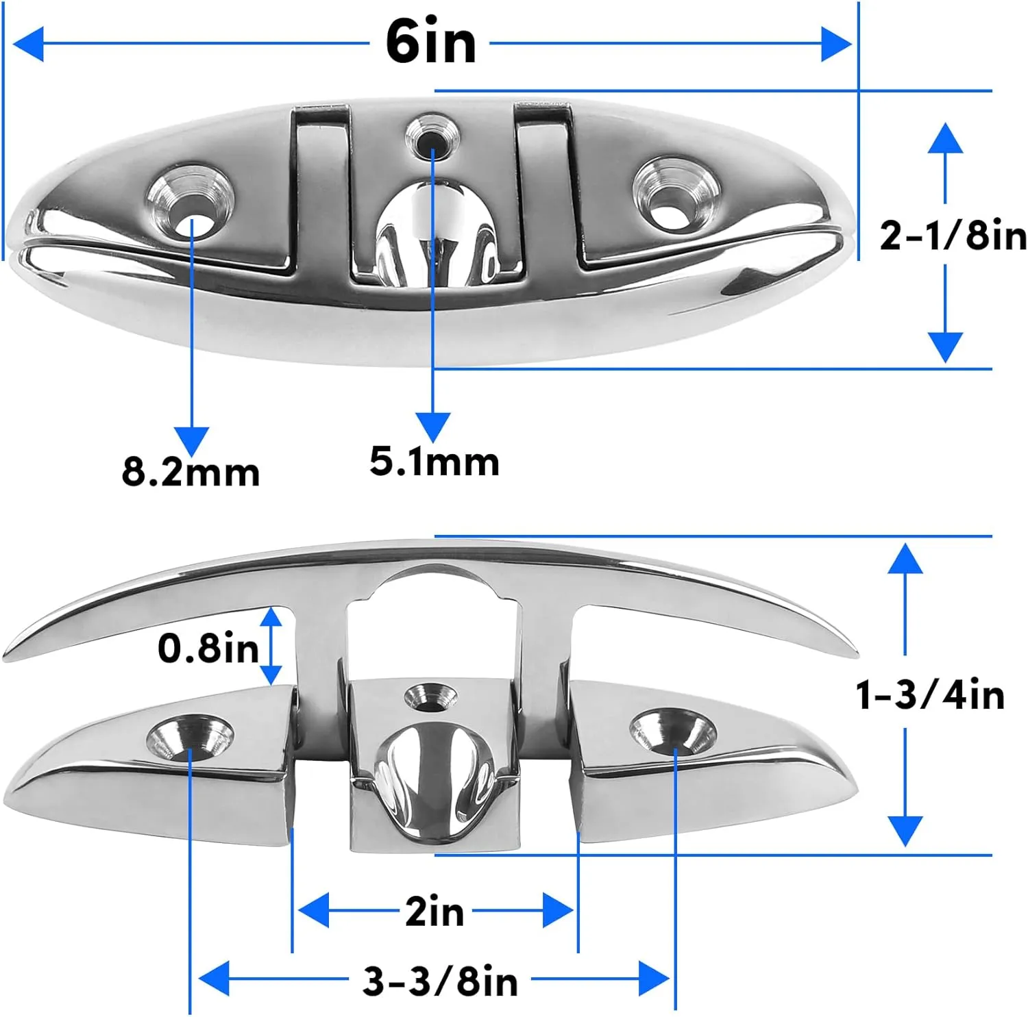 Folding Boat Cleats 5 inch and 6 inch (2 Sizes), 316 Stainless Steel Flip Up Dock Cleat for Deck and Boat, Dock Cleats Boat Dock Cleats Folding Cleat Rope Cleat Boat Cleat with Fasteners (2,4 Pack)