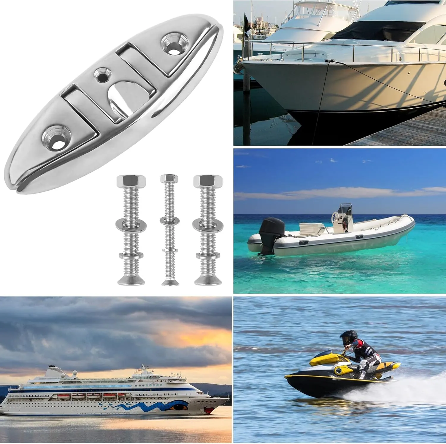 Folding Boat Cleats 5 inch and 6 inch (2 Sizes), 316 Stainless Steel Flip Up Dock Cleat for Deck and Boat, Dock Cleats Boat Dock Cleats Folding Cleat Rope Cleat Boat Cleat with Fasteners (2,4 Pack)