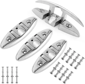 Folding Boat Cleats 5 inch and 6 inch (2 Sizes), 316 Stainless Steel Flip Up Dock Cleat for Deck and Boat, Dock Cleats Boat Dock Cleats Folding Cleat Rope Cleat Boat Cleat with Fasteners (2,4 Pack)