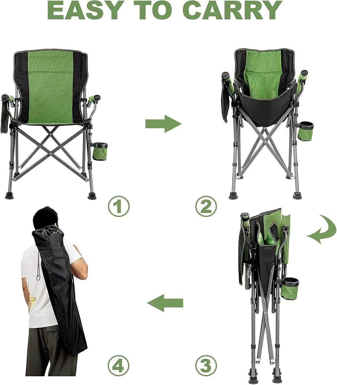 Folding Camping Chair – Extra-Wide Lightweight Outdoor Chair with Armrests and Cup Holder (120kg Capacity)
