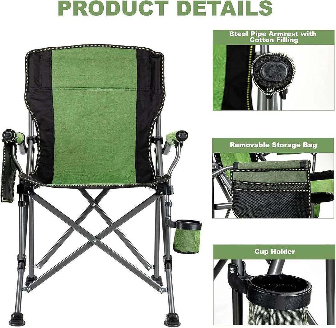 Folding Camping Chair – Extra-Wide Lightweight Outdoor Chair with Armrests and Cup Holder (120kg Capacity)