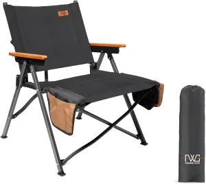 Folding Camping Chair, Lightweight Portable Chair Wood Armrest with Side Pockets, Cup Holder for Camping, Picnic, Concert, Beach, Fishing, Outdoor
