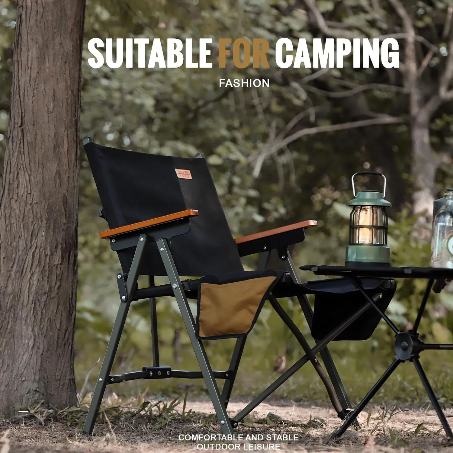 Folding Camping Chair, Lightweight Portable Chair Wood Armrest with Side Pockets, Cup Holder for Camping, Picnic, Concert, Beach, Fishing, Outdoor