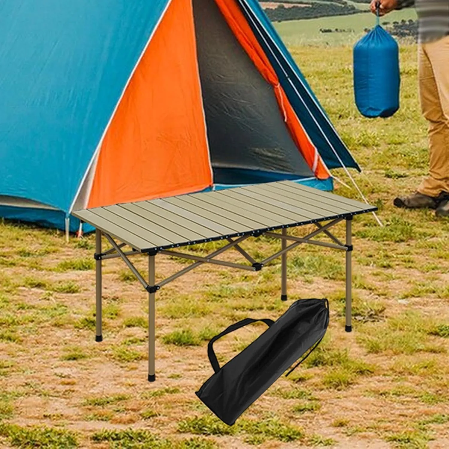 Folding Camping Table 2 to4 Persons Stable Foldable Easy to Set up Side Table for Tailgating Backyard Picnics Bbqs Camping, Beige