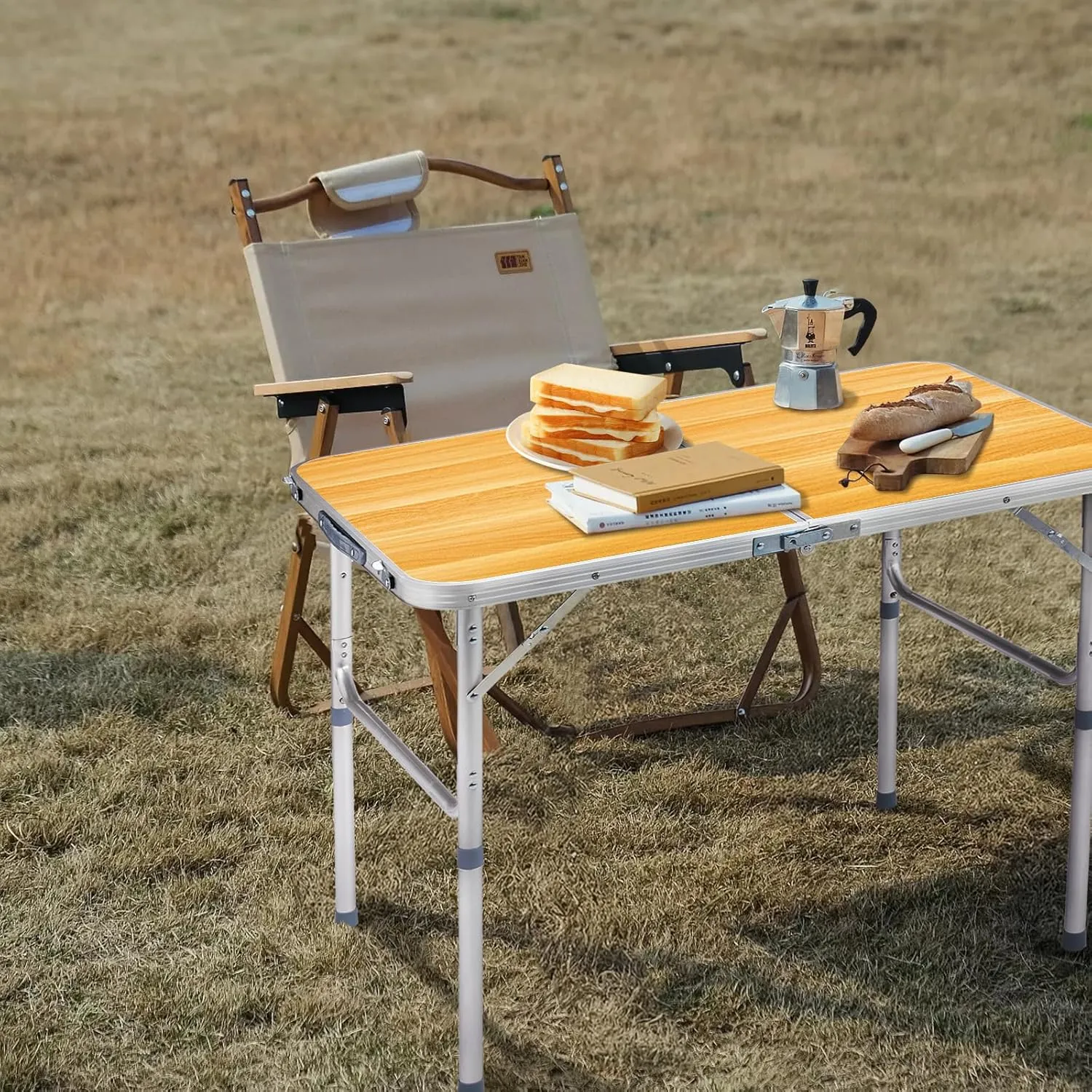 Folding Camping Table 3ft Portable Picnic Table Aluminum Foldable Small Card Table with Carry Handle for Outdoor Indoor Hiking Camp BBQ Beach (Yellow)