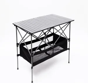 Folding Camping Table, Aluminum Roll-up Picnic Table, Rectangular Portable Outdoor Table with Storage Basket, Easy Carrying Bag for Outdoor Dining, BBQs