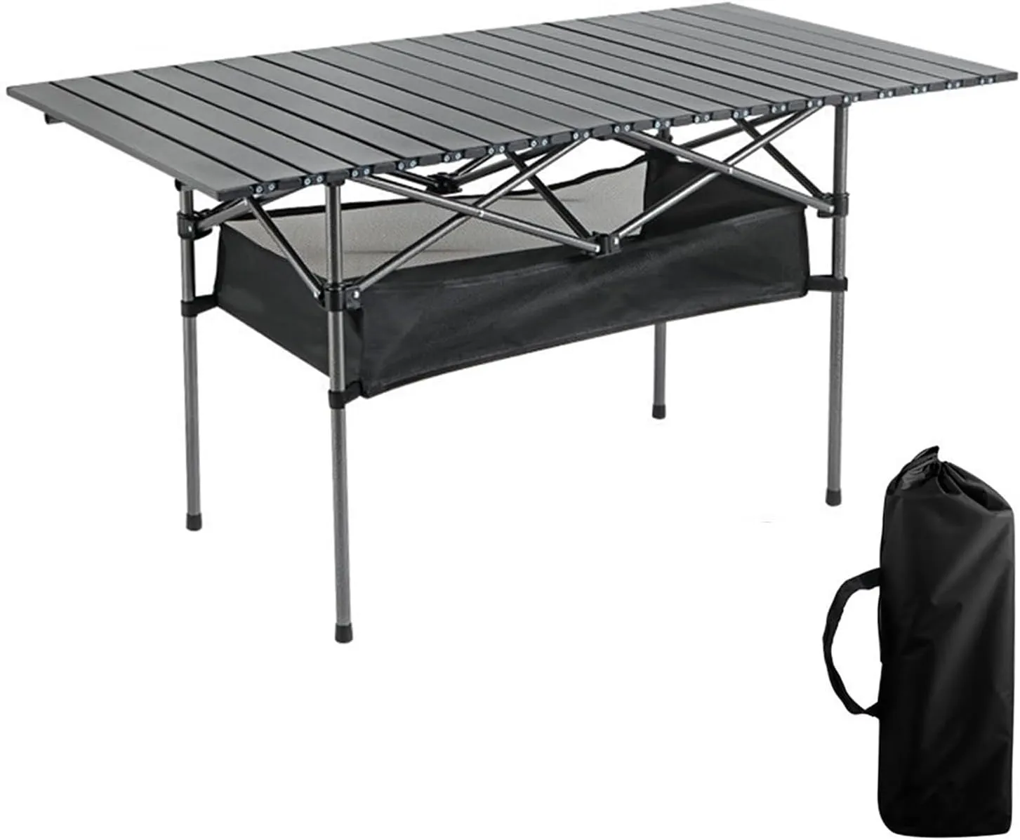 Folding Camping Table, Aluminum roll up Table with Easy to Carry Outdoor Bag, Sturdy and Stable Black