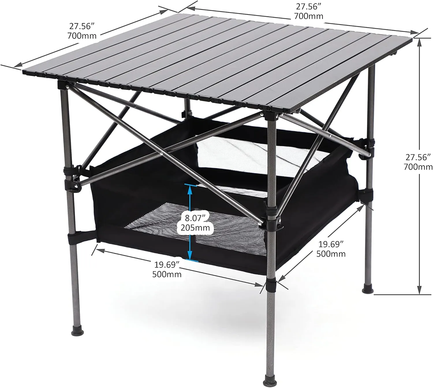 Folding Camping Table Lightweight Aluminum Table for Outdoor BBQ Backyard Patio Party 120Lbs (Black2, 27.56" L x 27.56 "W x 27.56 "H)
