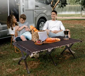 Folding Camping Table, Lightweight Roll-Up Table Wooden Low Portable Picnic Table with Easy Carrying Bag for Outdoor, Beach, Picnic, Backyards, BBQ and Party 120x60x40cm