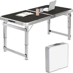 Folding Camping Table Portable Adjustable Height Aluminum Folding Beach Table for Indoor Outdoor Picnic Backyard(Black,120 * 60cm)