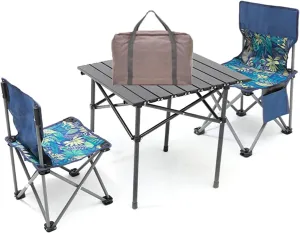 Folding Camping Table Set of Folding Table with Chairs, Aluminum Alloy Roll Folding Outdoor Picnic Table, Lightweight and Easy to Store (Color : 2 in 1, Size : 35x39x65cm)