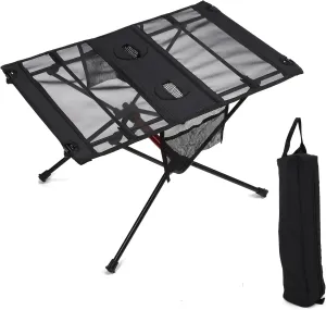 Folding Camping Table Ultralight Compact Mesh Canvas Camping Table with Cup Holders and Phone Pocket Portable for Outdoor Camping, Picnic and Travel
