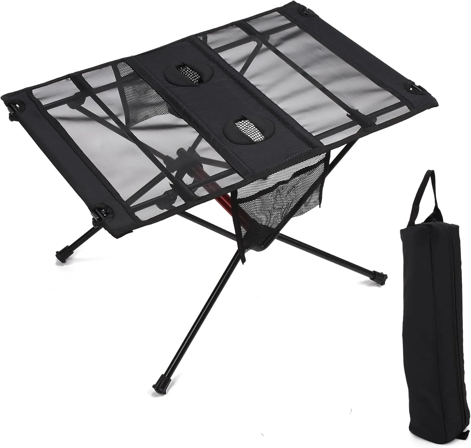 Folding Camping Table Ultralight Compact Mesh Canvas Camping Table with Cup Holders and Phone Pocket Portable for Outdoor Camping, Picnic and Travel