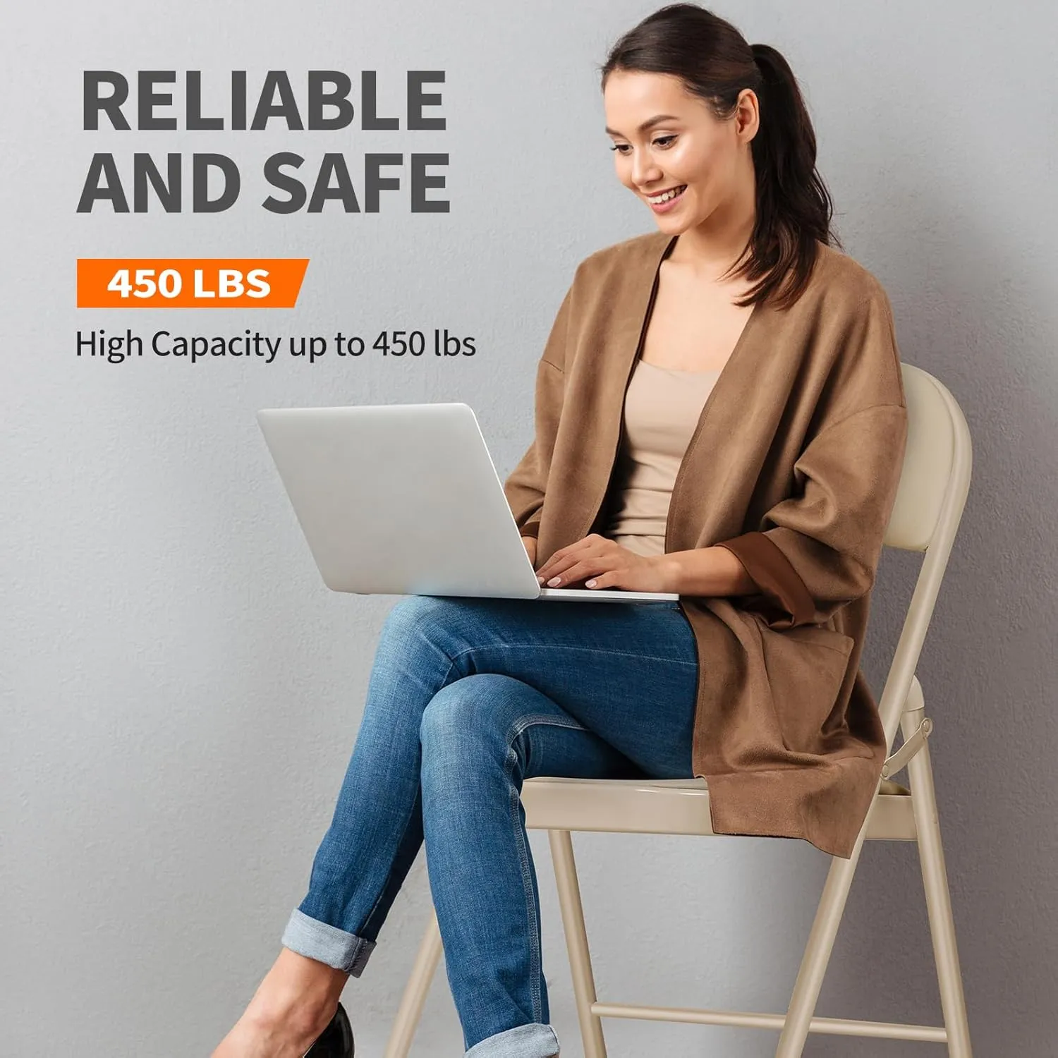 Folding Chairs with Padded Seats - 4 Pack Padded Folding Chair with Steel Frame for Home and Office, Indoor and Outdoor Events, 450 Pound Capacity (Kahki, Set of 6)