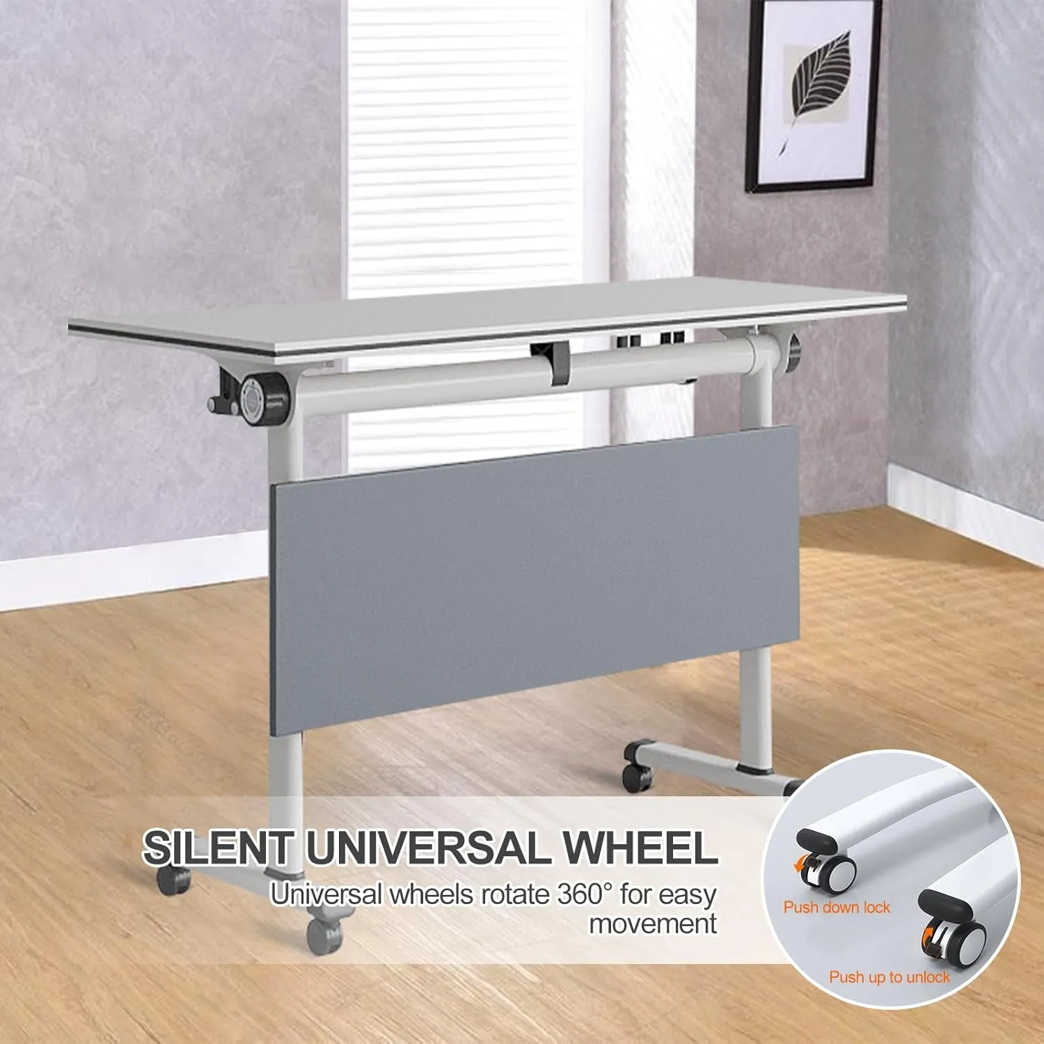 Folding Conference Table, Conference Room Tables with Wheels Foldable Large Rectangle Meeting Seminar Table for 6-12 People, Flip Top Mobile Training Table for Office Classr (4, Dark Gray, 47.2in)