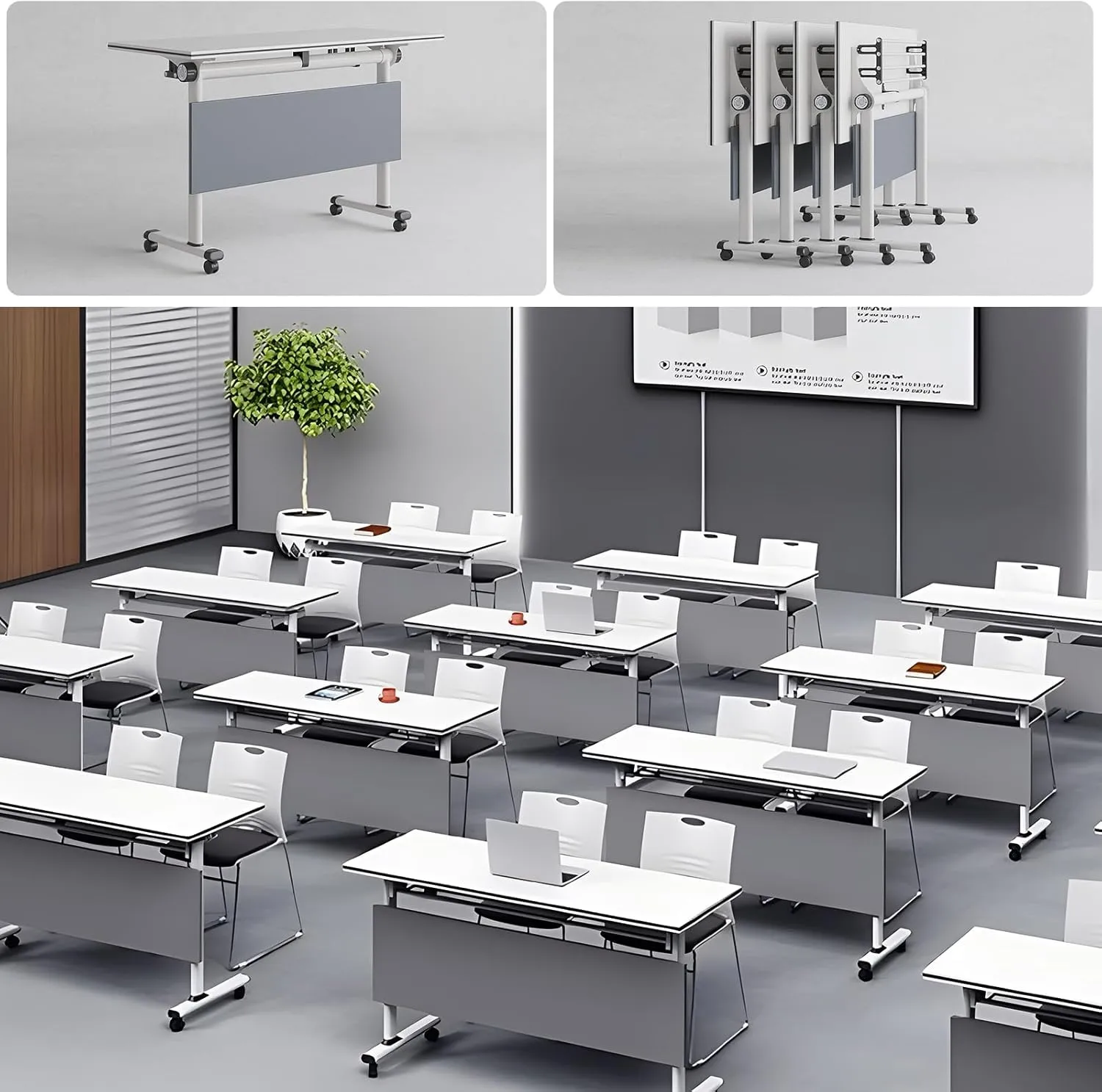 Folding Conference Table, Conference Room Tables with Wheels Foldable Large Rectangle Meeting Seminar Table for 6-12 People, Flip Top Mobile Training Table for Office Classr (4, Dark Gray, 47.2in)