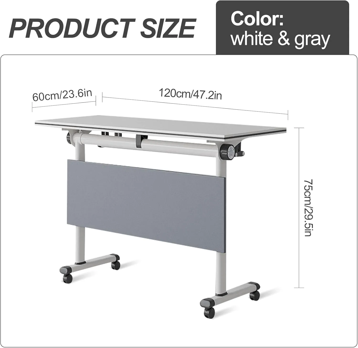 Folding Conference Table, Conference Room Tables with Wheels Foldable Large Rectangle Meeting Seminar Table for 6-12 People, Flip Top Mobile Training Table for Office Classr (4, Dark Gray, 47.2in)