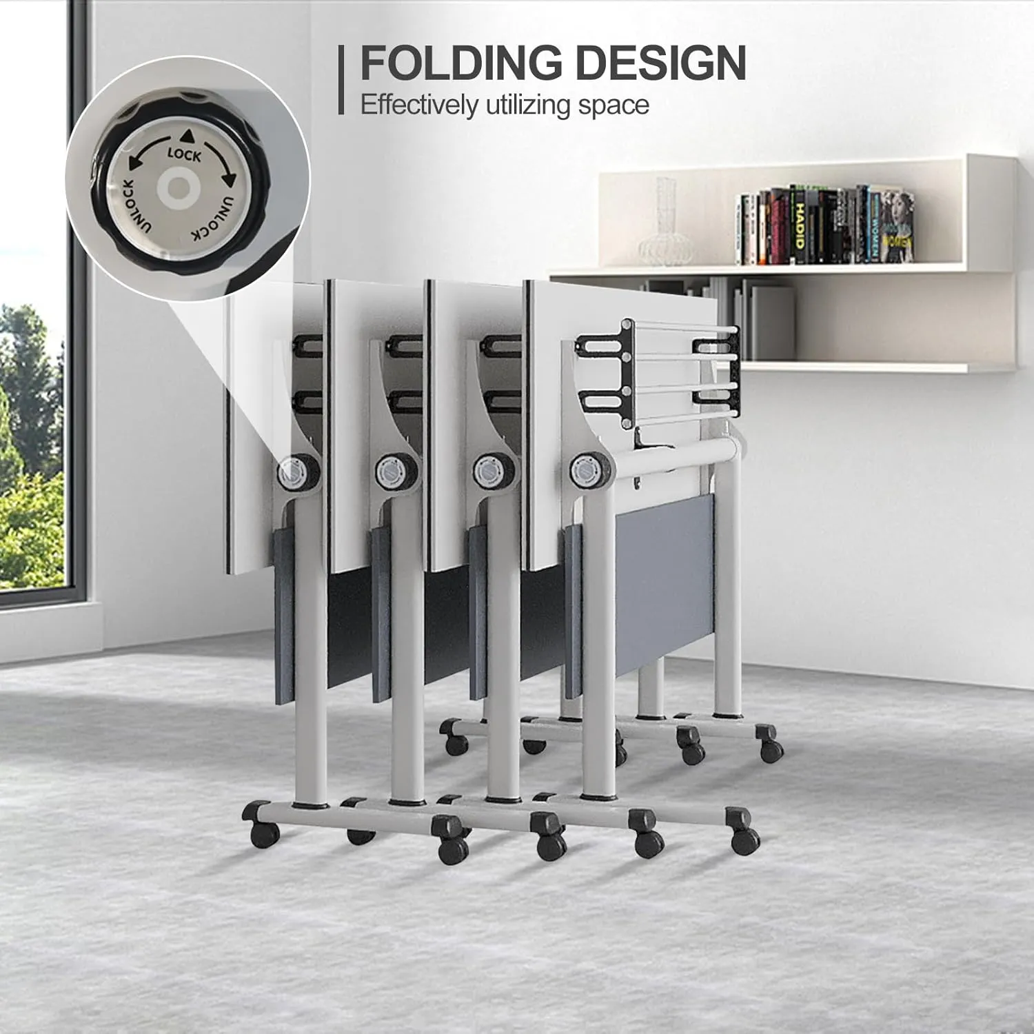 Folding Conference Table, Conference Room Tables with Wheels Foldable Large Rectangle Meeting Seminar Table for 6-12 People, Flip Top Mobile Training Table for Office Classr (4, Dark Gray, 47.2in)