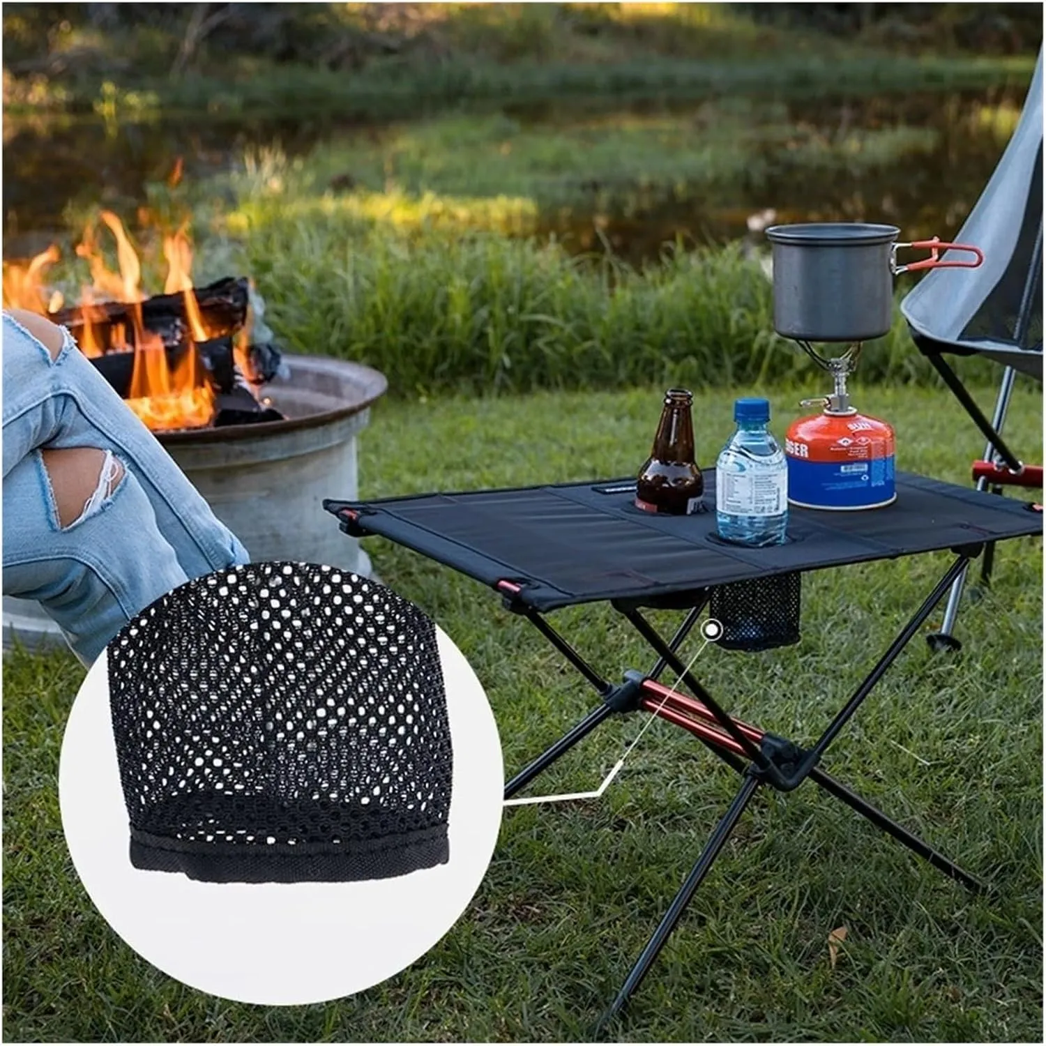 Folding Dining Table Outdoor Folding Camping Table Foldable Picnic Table Camping Table Ultralight Collapsible Aluminum Roll Up, Black (652g)