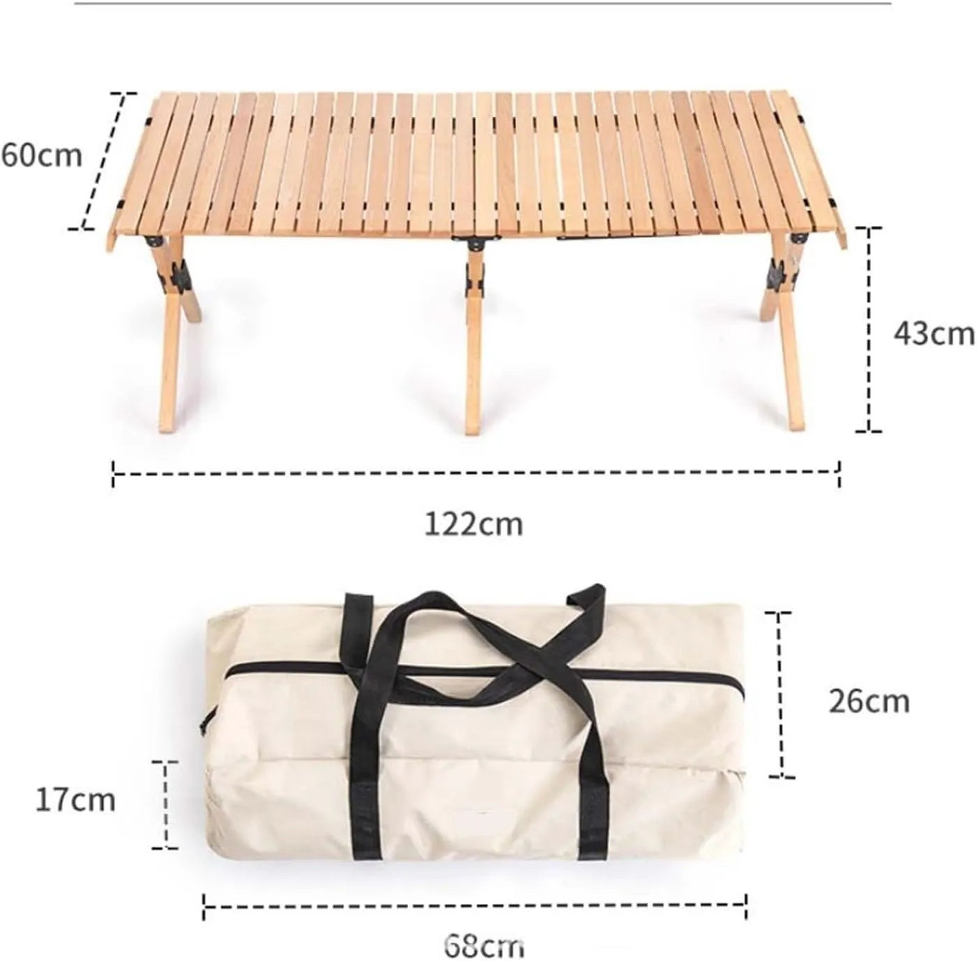 Folding Dining Table Outdoor Picnic Barbecue Tours Tableware Table for Camping Folding Egg Roll Table Portable Foldable Wood Table (Color : 120x60x43CM)