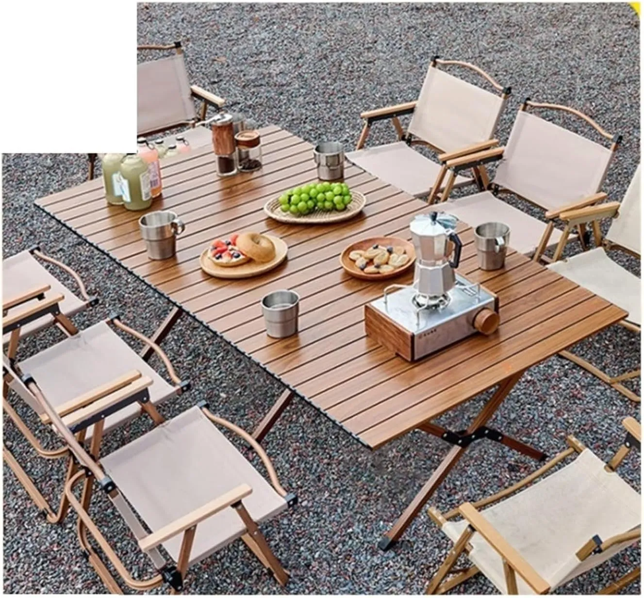 Folding Dining Table Portable Aluminum Alloy Egg Roll Table Camping Folding Table Picnic Table Camping Outdoor Camping Tables and airs Folding (Color : Walnut 120CM)