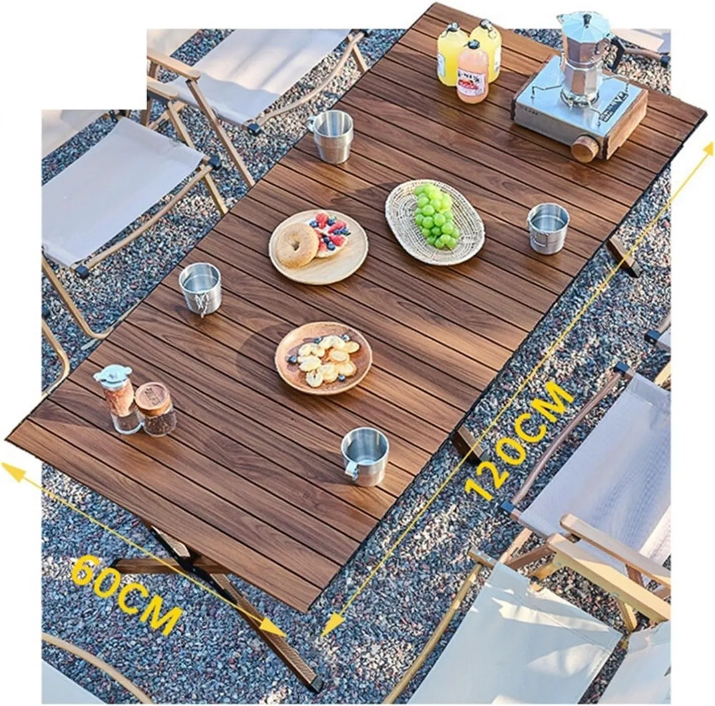 Folding Dining Table Portable Aluminum Alloy Egg Roll Table Camping Folding Table Picnic Table Camping Outdoor Camping Tables and airs Folding (Color : Walnut 120CM)