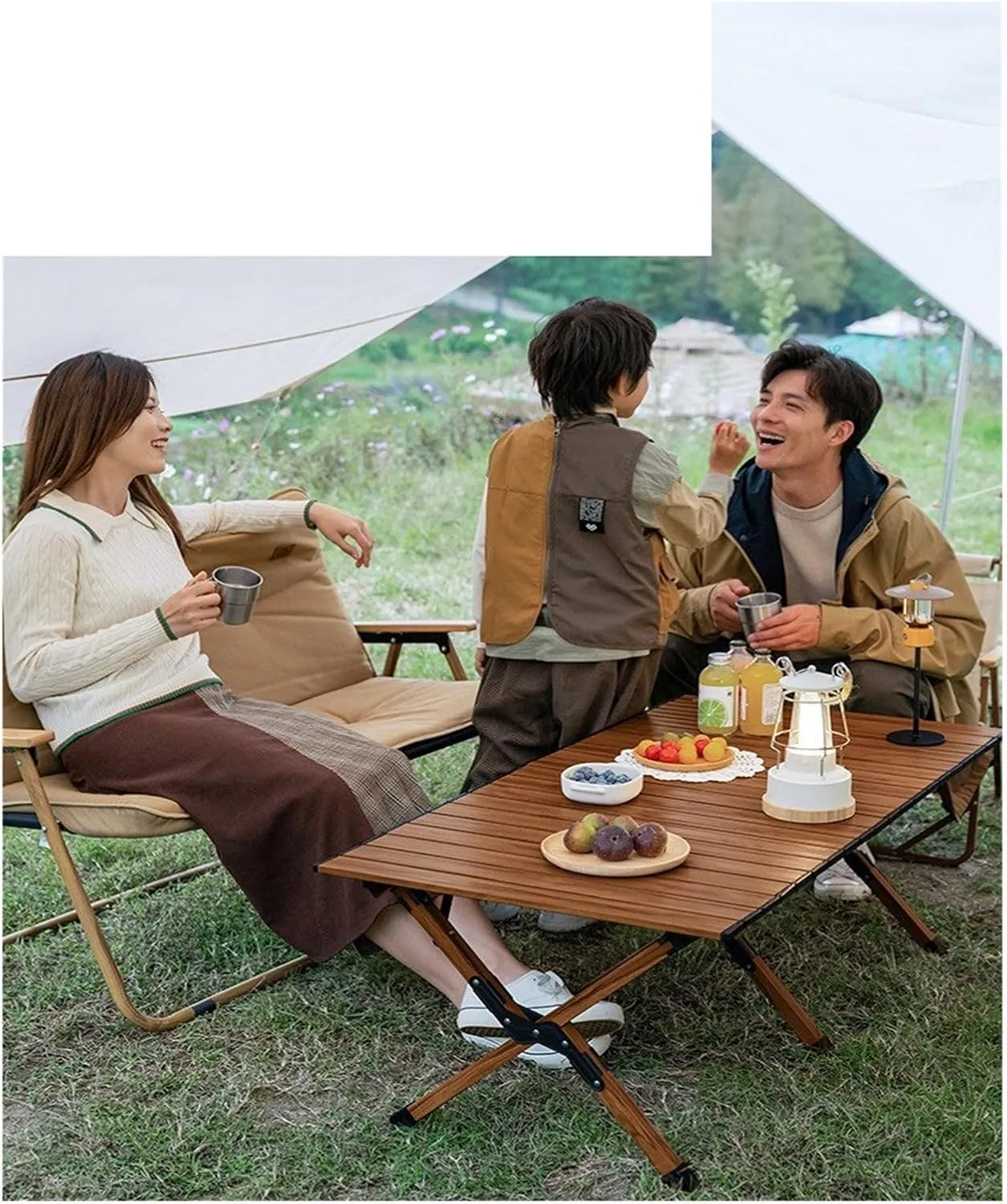 Folding Dining Table Portable Aluminum Alloy Egg Roll Table Camping Folding Table Picnic Table Camping Outdoor Camping Tables and airs Folding (Color : Walnut 120CM)