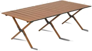 Folding Dining Table Portable Aluminum Alloy Egg Roll Table Camping Folding Table Picnic Table Camping Outdoor Camping Tables and airs Folding (Color : Walnut 120CM)
