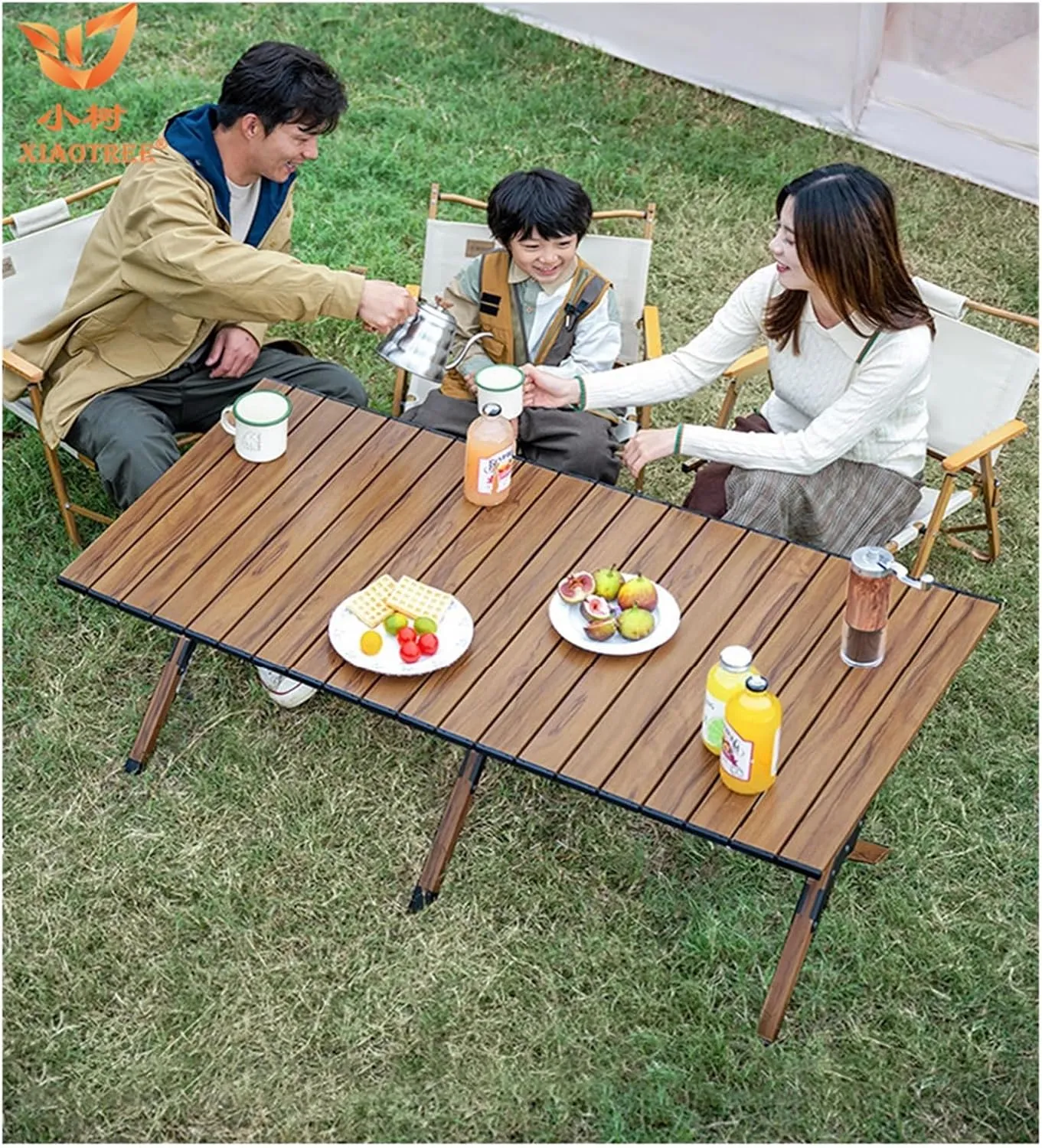 Folding Dining Table Portable Aluminum Alloy Egg Roll Table Camping Folding Table Picnic Table Camping Outdoor Camping Tables and airs Folding (Color : Walnut 120CM)