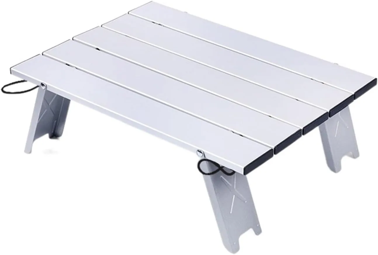 Folding Dining Table Ultra Light Folding Computer Bed Desk Camping Mini Portable Foldable Table for Outdoor Picnic Barbecue Tours Tableware (Color : Silver)