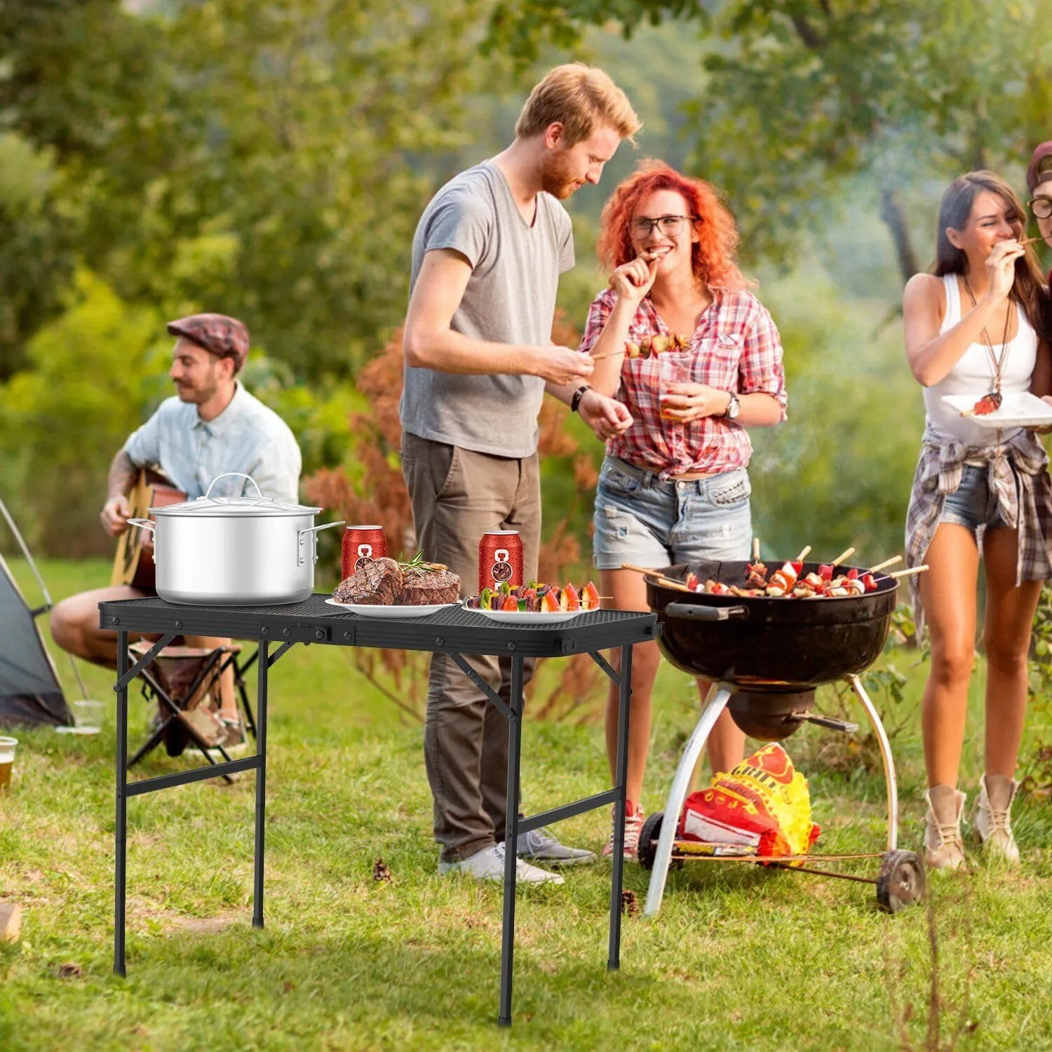 Folding Grill Table for Outdoor, Small Portable Grilling Table with Mesh Desktop (Foldable Camping Table)