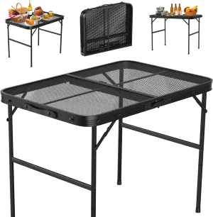 Folding Grill Table for Outdoor, Small Portable Grilling Table with Mesh Desktop (Foldable Camping Table)
