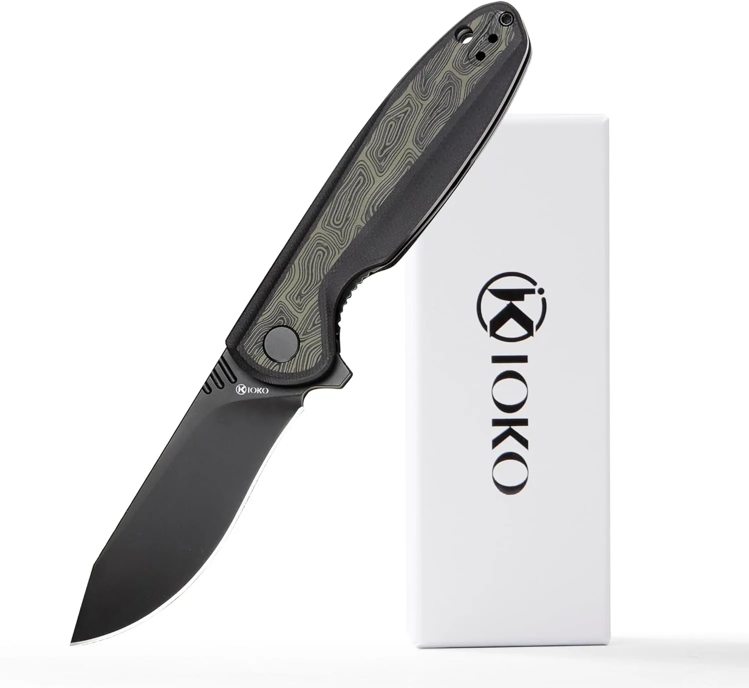 Folding knife D2 blade material, G10 two-color handle, suitable for men and women outdoor camping carrying knife, sharp and durable blade, with pocket clip (black)