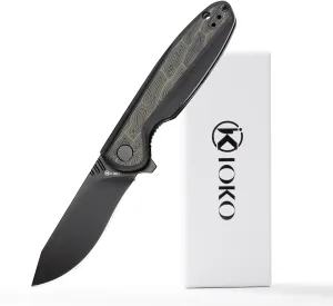 Folding knife D2 blade material, G10 two-color handle, suitable for men and women outdoor camping carrying knife, sharp and durable blade, with pocket clip (black)