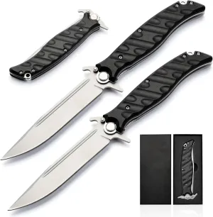 Folding Knife Tactical Knife,D2 Steel Blade G10 Handle,Pocket Knife, Outdoor Survival Tool for Camping and Hunting (2 Pack)