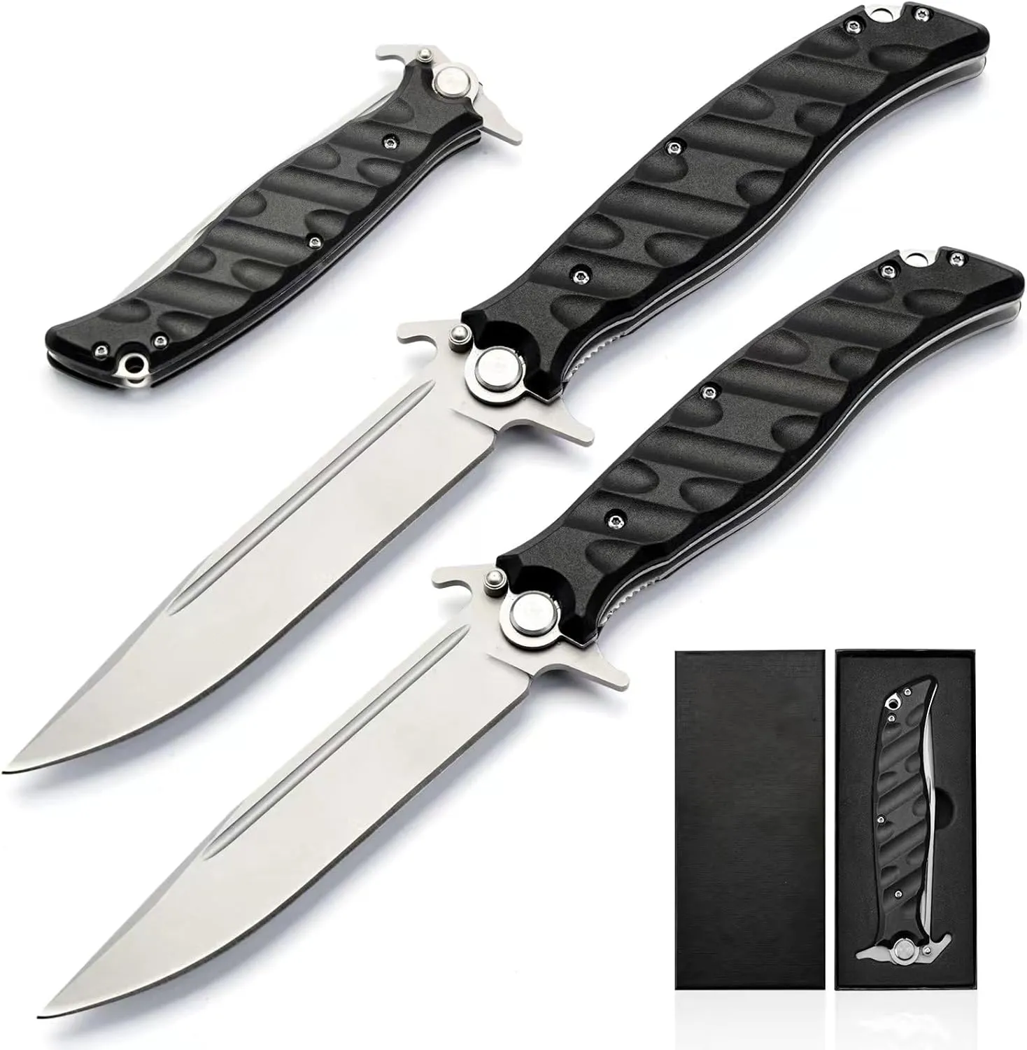 Folding Knife Tactical Knife,D2 Steel Blade G10 Handle,Pocket Knife, Outdoor Survival Tool for Camping and Hunting (2 Pack)