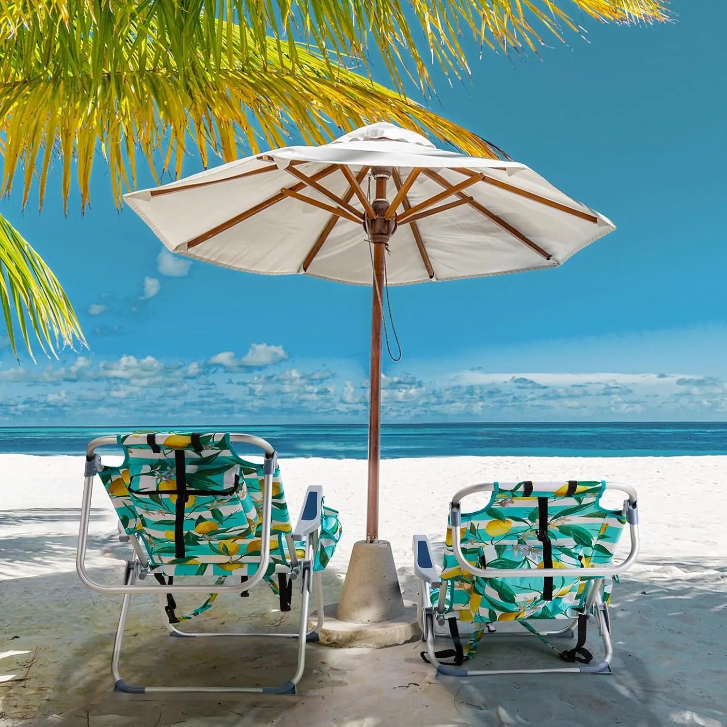 Folding Low Backpack Beach Chair 5-Position with Headrest & Cup Holder - Portable Aluminum Reclining Camping Chair with Storage Bags, Adjustable Recline - Lightweight & Compact, Blue