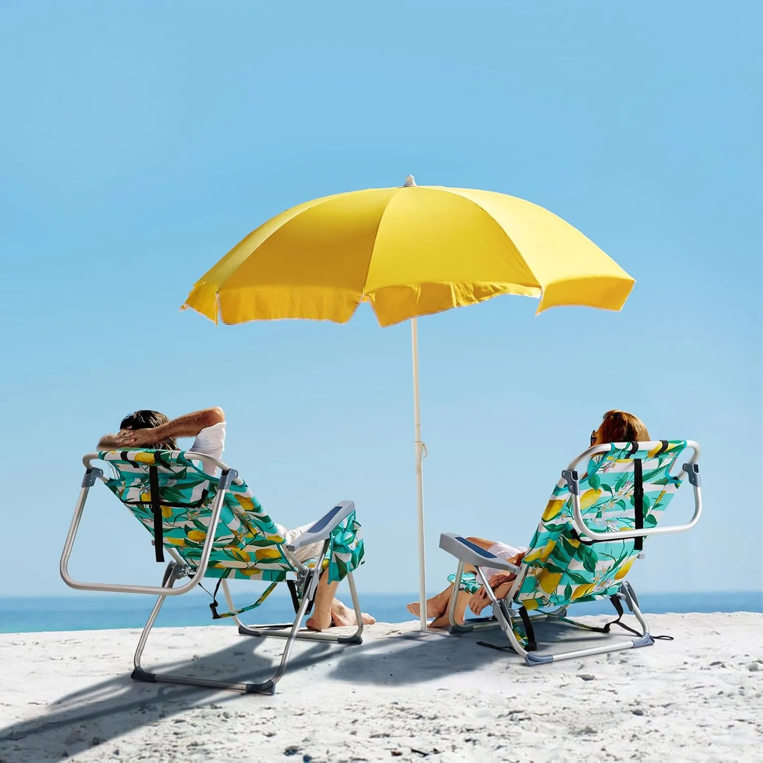 Folding Low Backpack Beach Chair 5-Position with Headrest & Cup Holder - Portable Aluminum Reclining Camping Chair with Storage Bags, Adjustable Recline - Lightweight & Compact, Blue