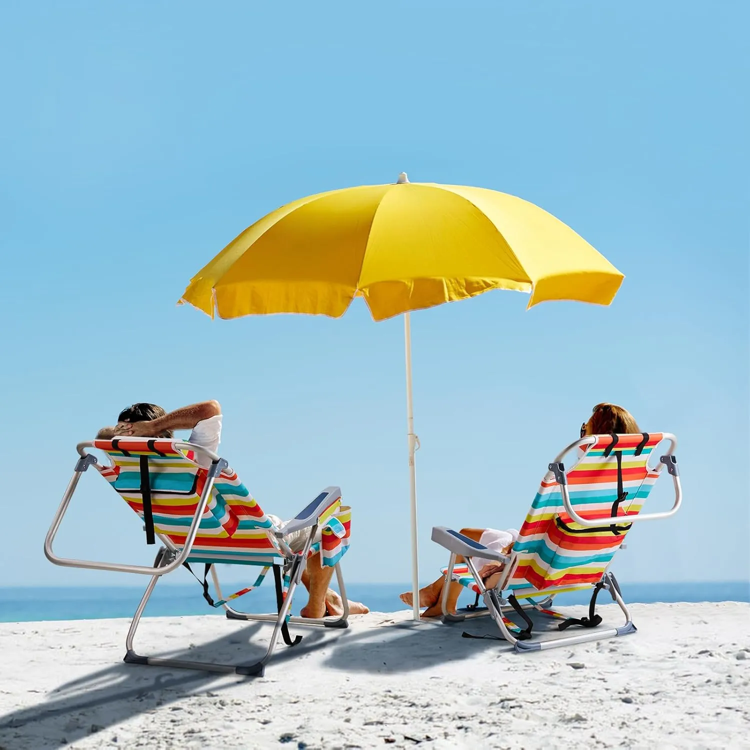 Folding Low Backpack Beach Chair 5-Position with Headrest & Cup Holder - Portable Aluminum Reclining Camping Chair with Storage Bags, Adjustable Recline - Lightweight & Compact, Rainbow Stripes