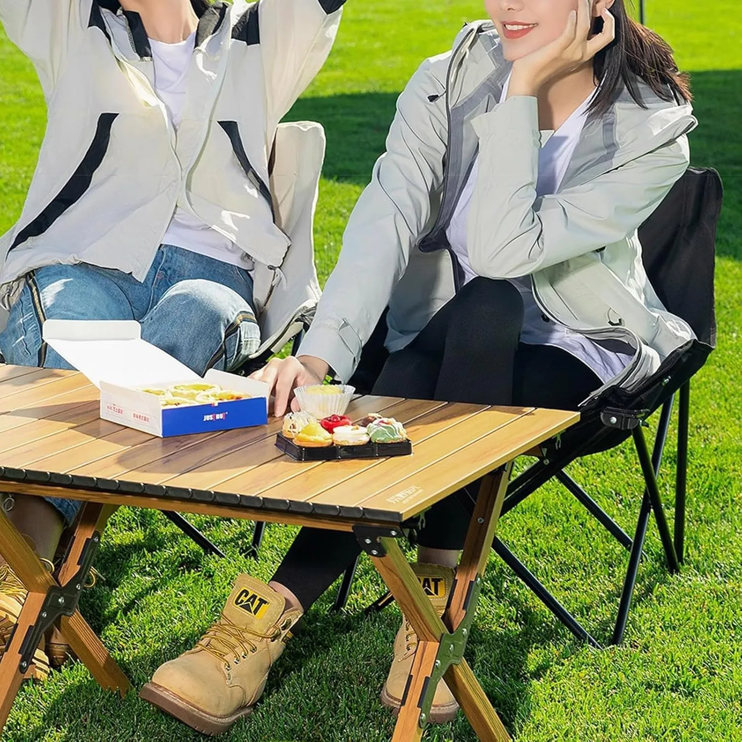 Folding Moon Stool Omelet Portable Table Camping Table and Chairs Backpack Suitable for Outdoor Camping Travel Beach Picnic Hiking 6 Chairs and Long Table-Quicksand Yellow
