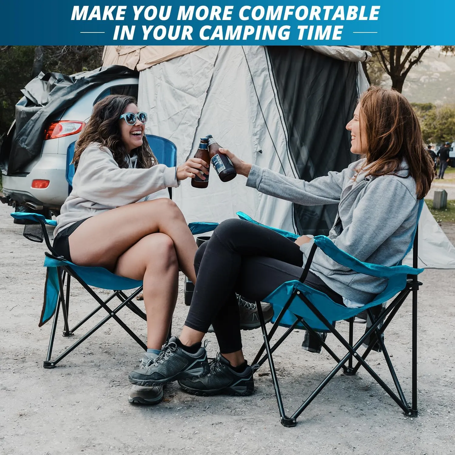 Folding Outdoor Beach Camp Chair with Cup Holder, Storage Pocket, Waterproof Bag Outdoor Arm Chair, Supports 225LBS, Blue