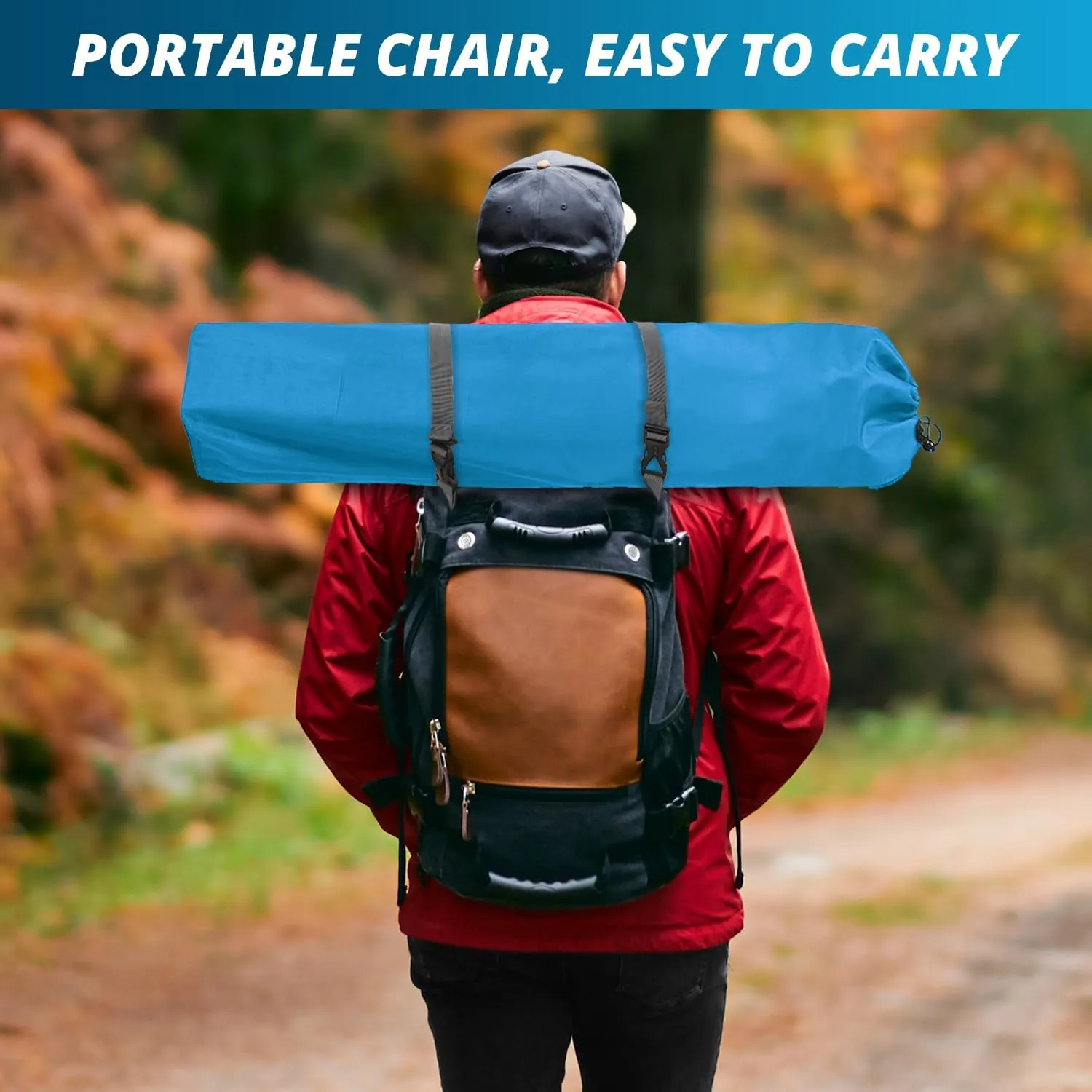 Folding Outdoor Beach Camp Chair with Cup Holder, Storage Pocket, Waterproof Bag Outdoor Arm Chair, Supports 225LBS, Blue