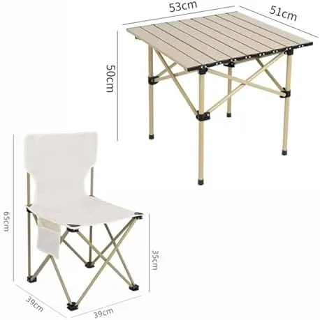 Folding Outdoor Camping Picnic Tables and Chairs, Carbon Steel Foldable Roll-up Table Top Small Picnic Table, Portable Fishing Chair Set, Easy to Assemble (White96cm5PCSWhite Chair)