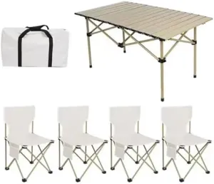 Folding Outdoor Camping Picnic Tables and Chairs, Carbon Steel Foldable Roll-up Table Top Small Table, Portable Fishing Chair Set, Easy to Assemble